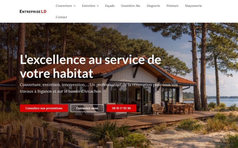 Capture d'écran de la page d'accueil du site Entreprise LD