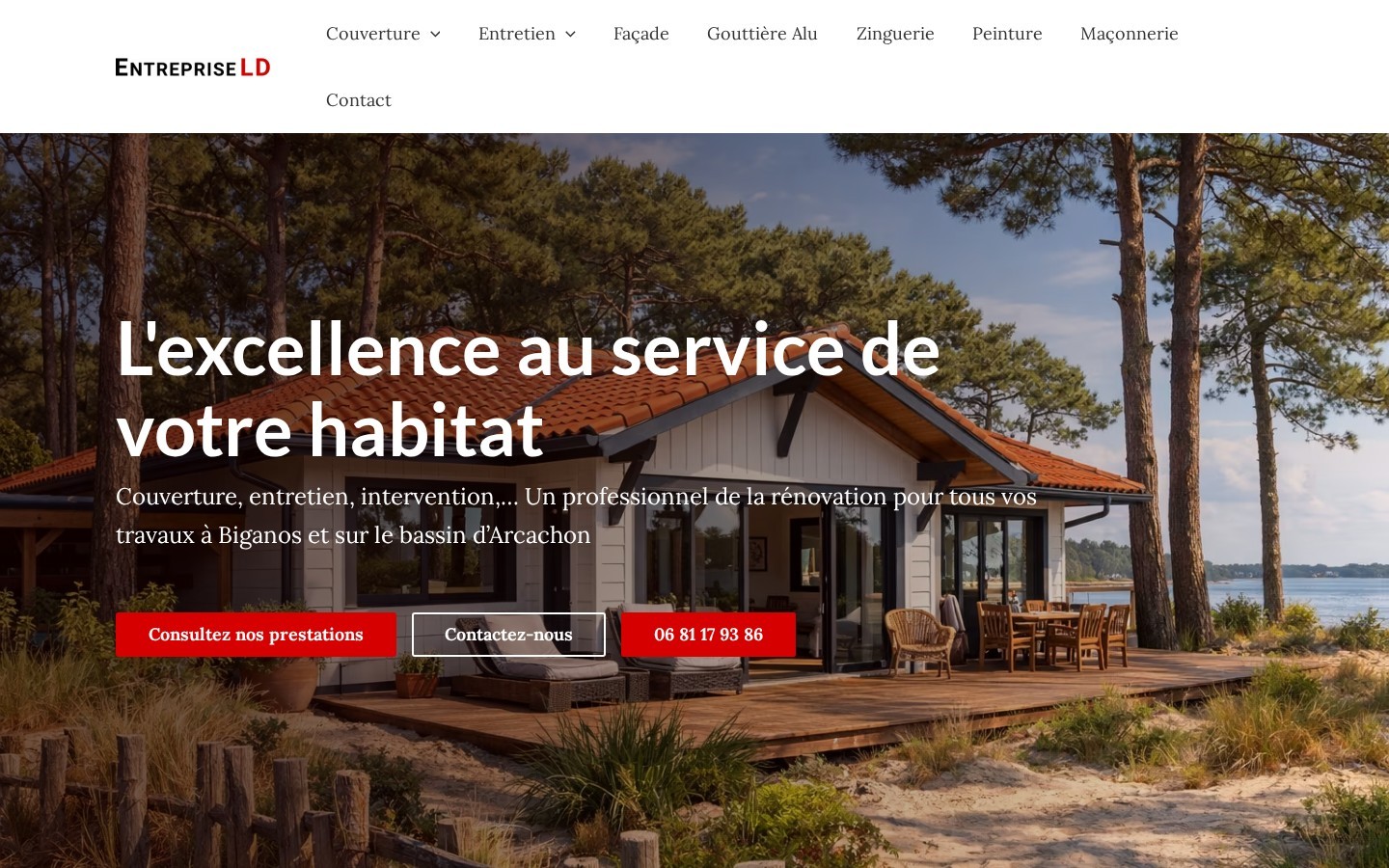 Capture d'écran de la page d'accueil du site Entreprise LD