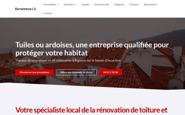 Capture d'écran de la page Couverture du site Entreprise LD
