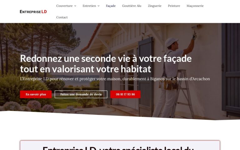 Capture d'écran de la page Façade du site Entreprise LD