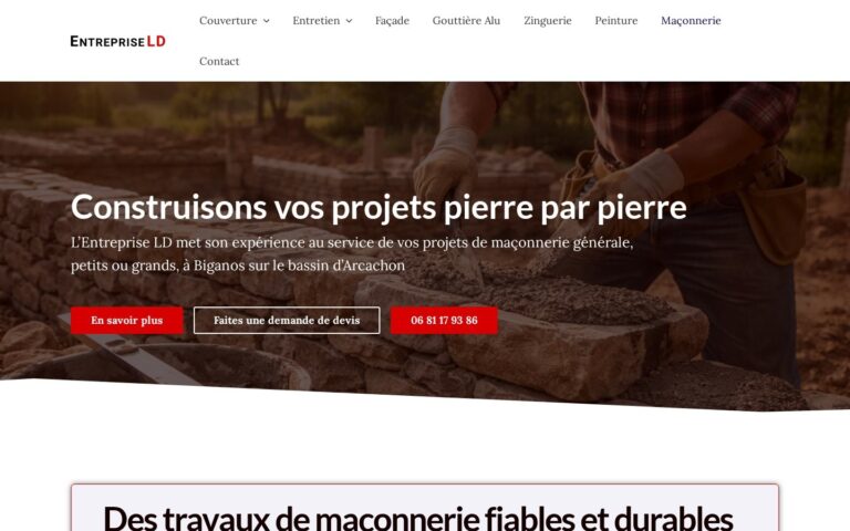 Capture d'écran de la page Maçonnerie du site Entreprise LD