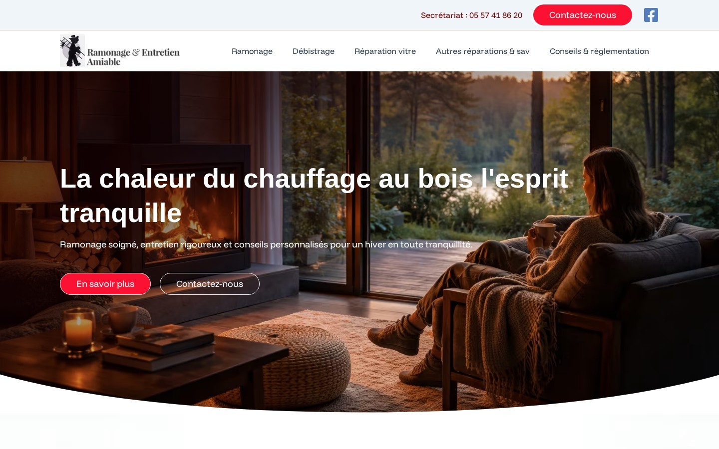 Capture d'écran de la page Accueil du site Ramonage Amiable