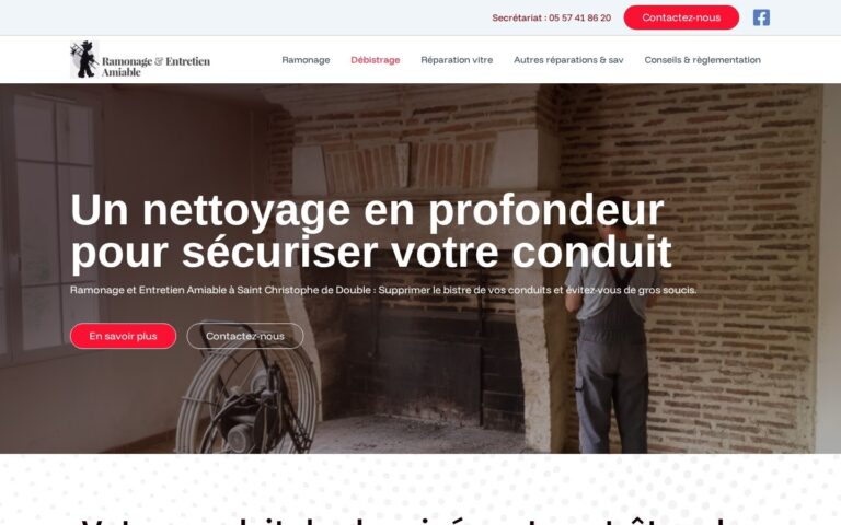 Capture d'écran de la page Débistrage du site Ramonage Amiable