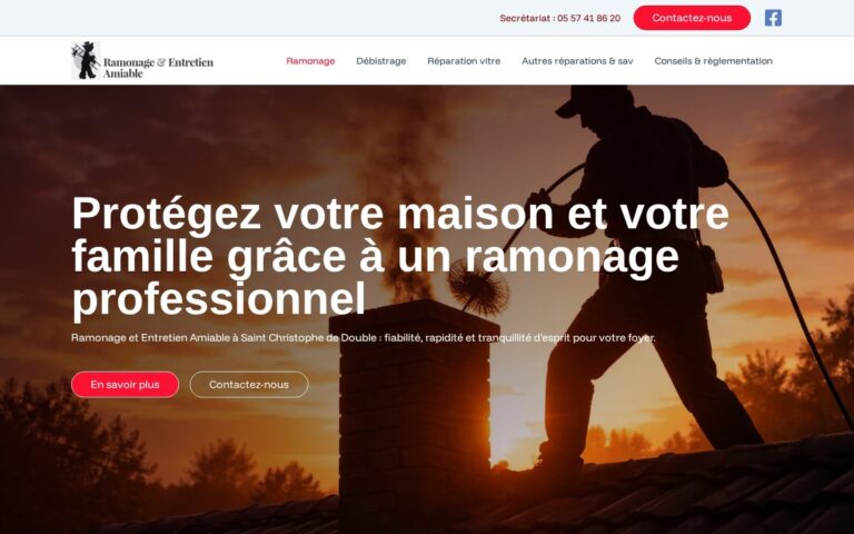 Capture d'écran de la page Ramonage du site Ramonage Amiable