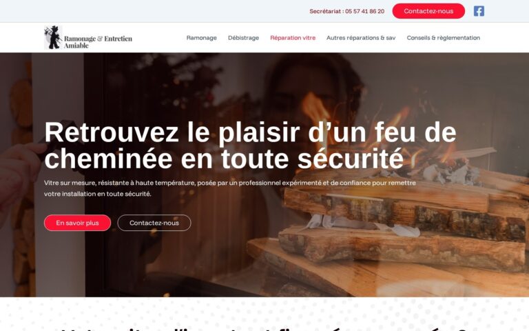 Capture d'écran de la page Réparation de vitre du site Ramonage Amiable