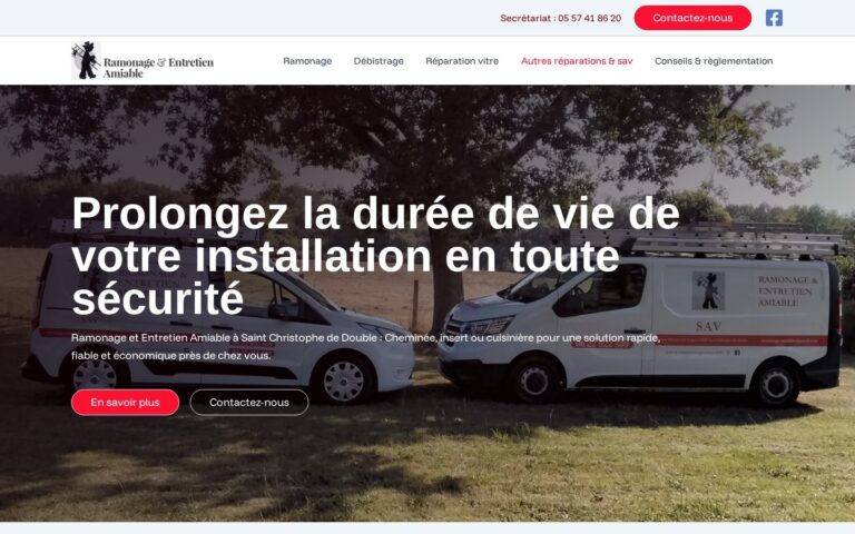 Capture d'écran de la page Autres réparations et SAV du site Ramonage Amiable