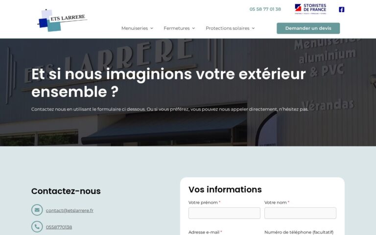 Capture d'écran de la page Contact du site ETS Larrère
