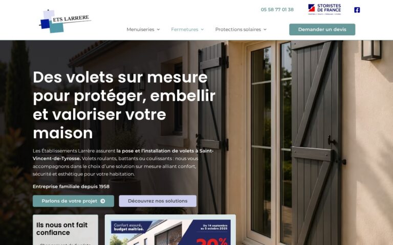 Capture d'écran de la page Volets du site ETS Larrère